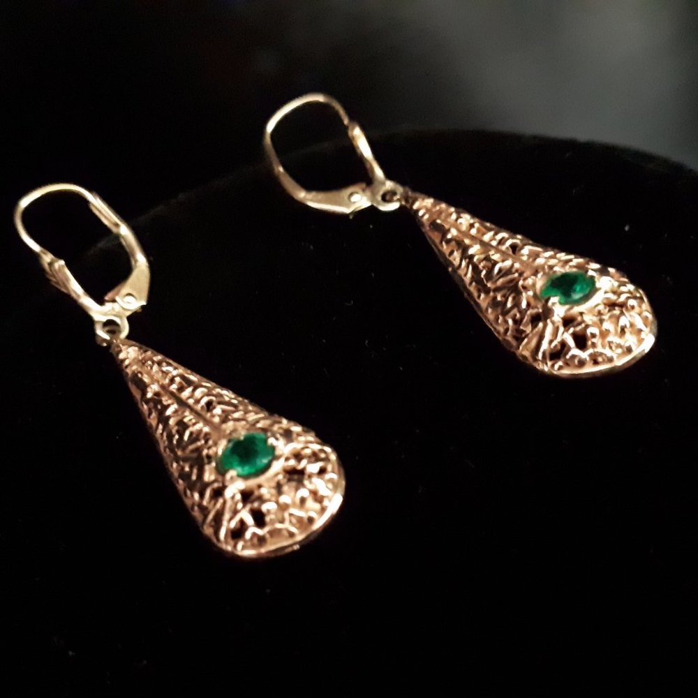 OOAK 14K Gold and Emerald Earrings - Picture 8 of 11